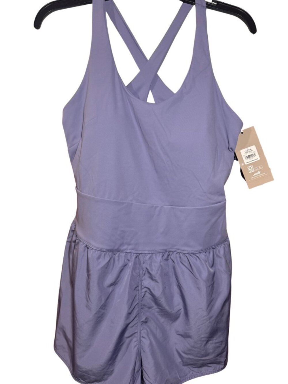 Avia Cross Back Active Buttersoft Romper Lavender